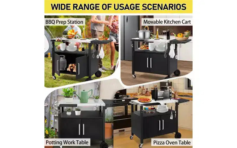Karl Home Outdoor Rolling Grill Cart with Storage with Wheels Hooks Foldable Top