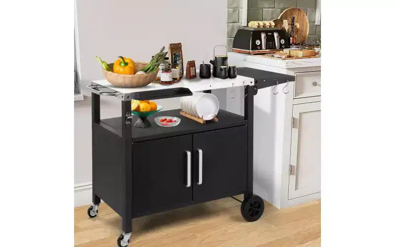 Karl Home Outdoor Rolling Grill Cart with Storage with Wheels Hooks Foldable Top
