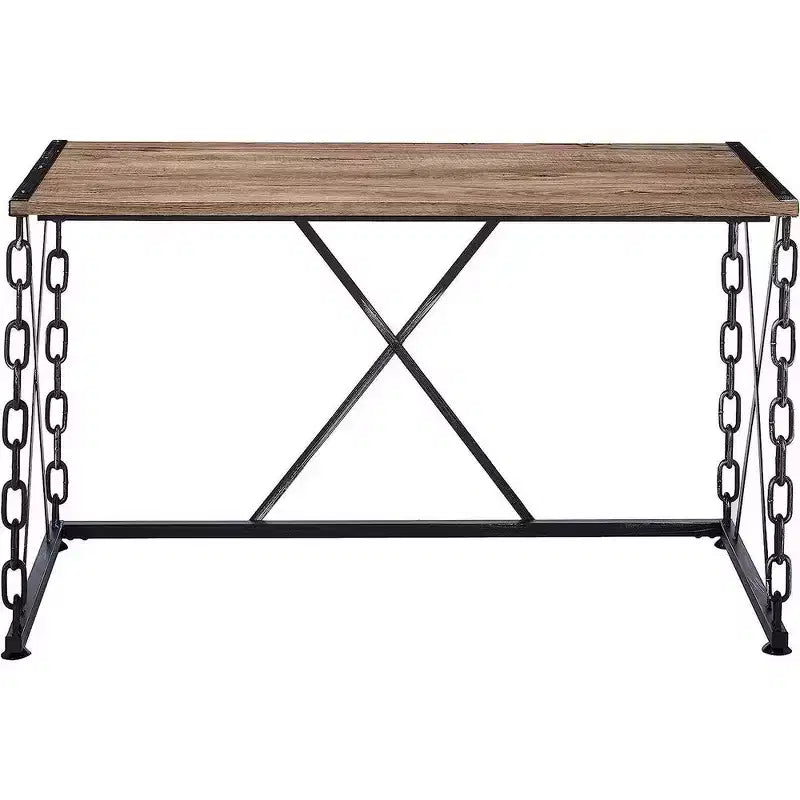 Royal Hampton Wooden Desk With Metal 'X' Frame, Rustic Oak Brown