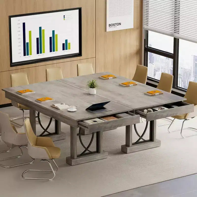 Dining Table for 6-8 with 2 Drawers, Wooden Kitchen Table with Double Pedestal & Large Tabletop, 8 Ft Large Rectangular Dinner Table with Sturdy Frame