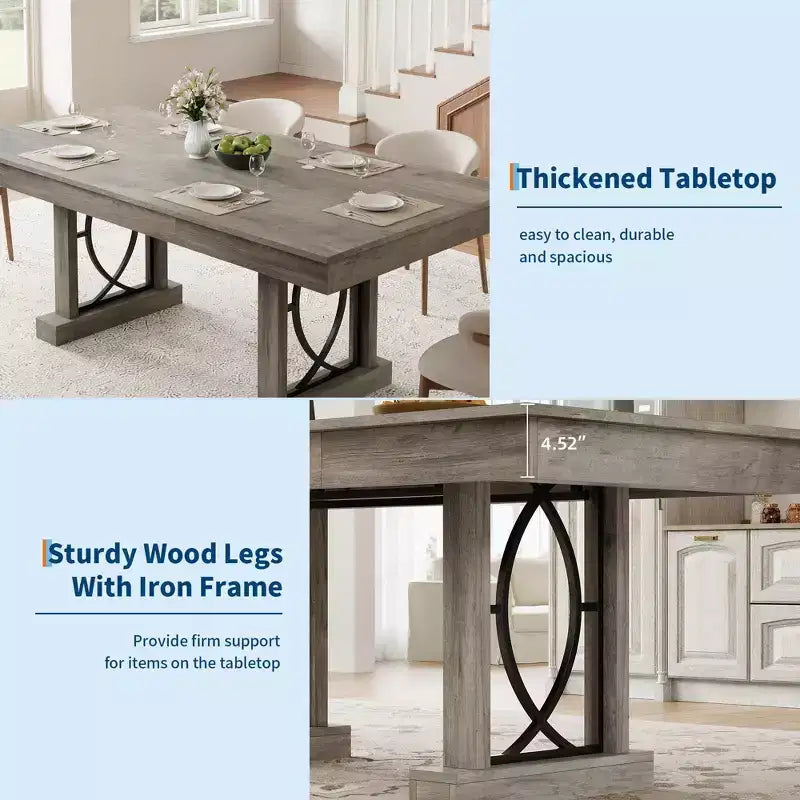 Dining Table for 6-8 with 2 Drawers, Wooden Kitchen Table with Double Pedestal & Large Tabletop, 8 Ft Large Rectangular Dinner Table with Sturdy Frame