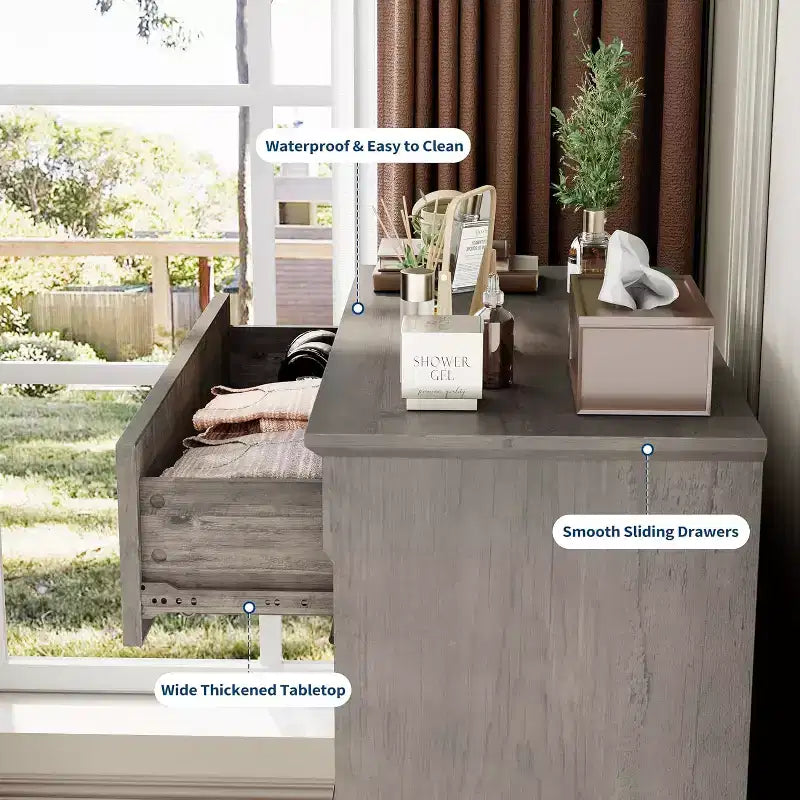 Farmhouse 4/5 Drawer Dresser for Bedroom, Tall Chest of Drawers with Metal Handles, Rustic Wooden Dresser TV Stand, for Living Room, Hallway