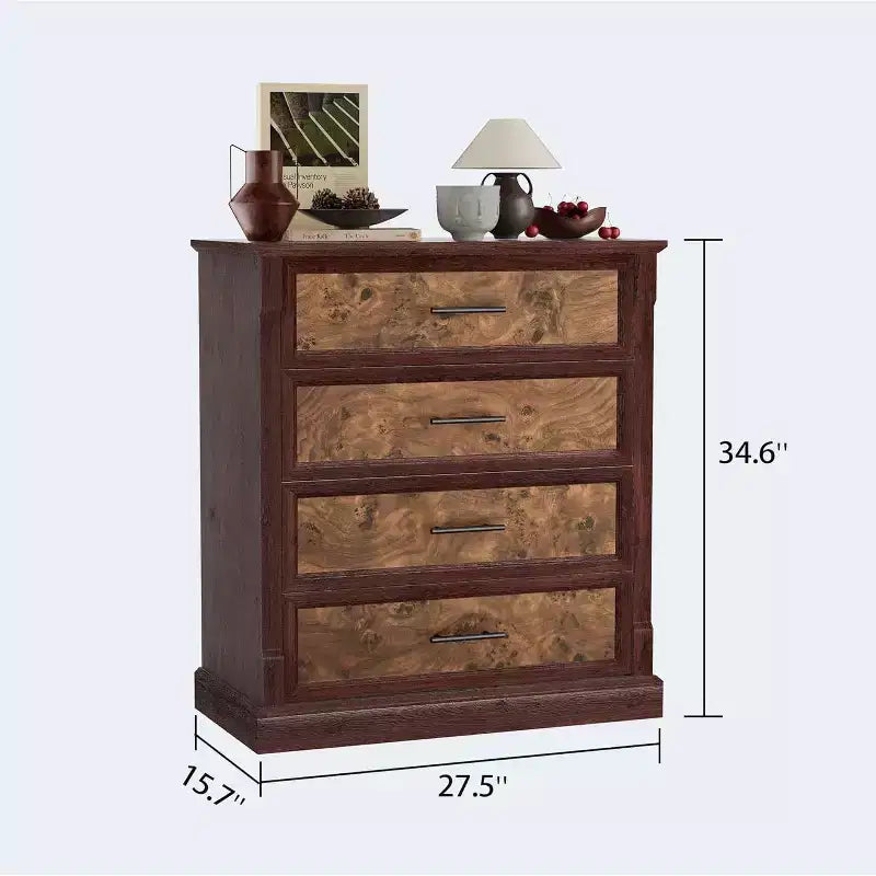 Farmhouse 4/5 Drawer Dresser for Bedroom, Tall Chest of Drawers with Metal Handles, Rustic Wooden Dresser TV Stand, for Living Room, Hallway