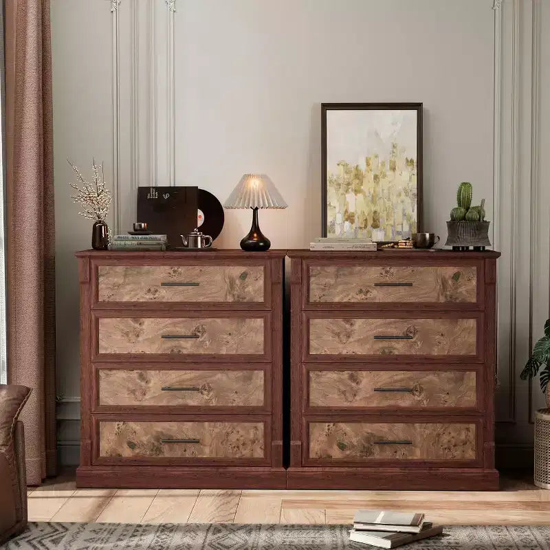 Farmhouse 4/5 Drawer Dresser for Bedroom, Tall Chest of Drawers with Metal Handles, Rustic Wooden Dresser TV Stand, for Living Room, Hallway