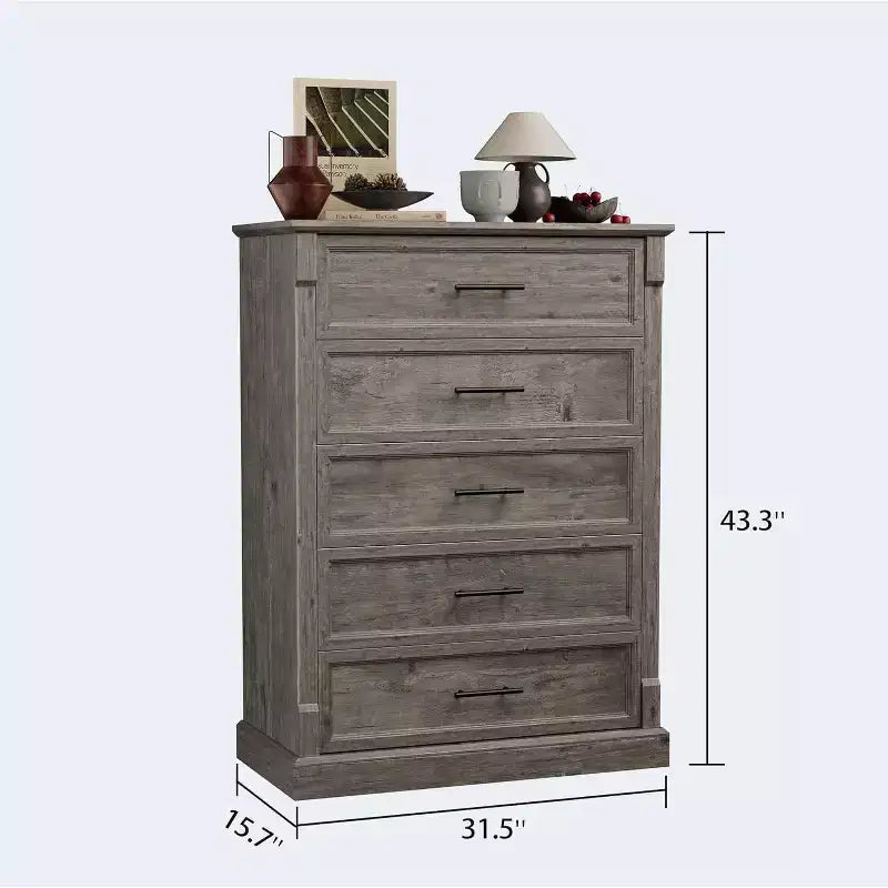 Farmhouse 4/5 Drawer Dresser for Bedroom, Tall Chest of Drawers with Metal Handles, Rustic Wooden Dresser TV Stand, for Living Room, Hallway