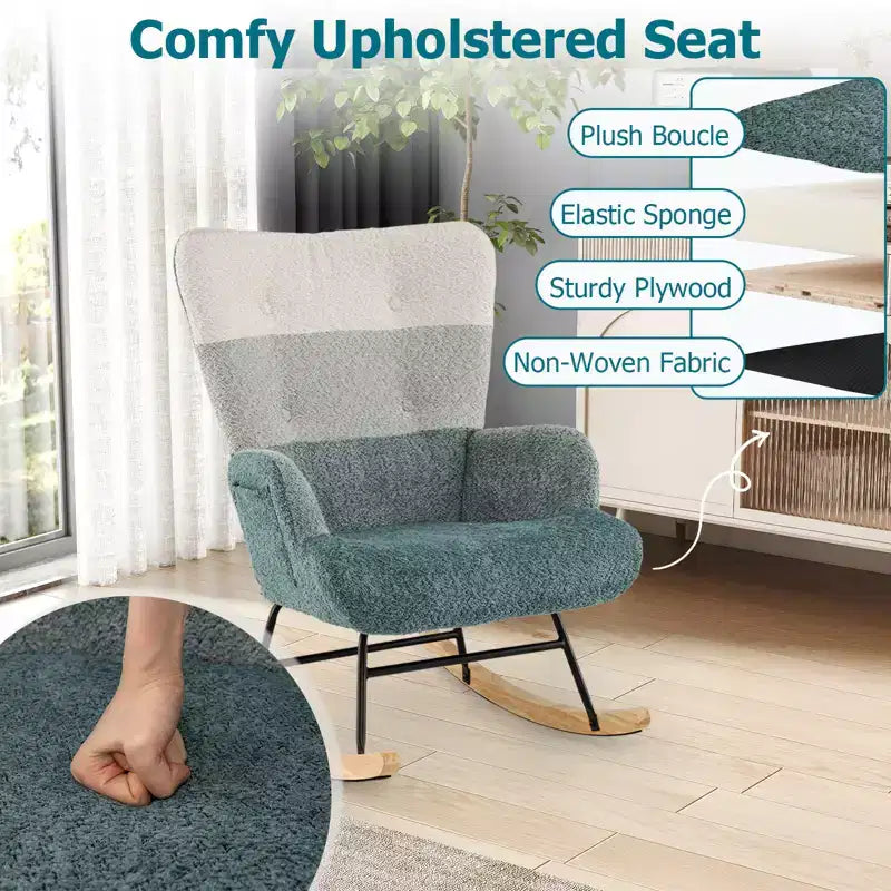Costway Nursery Rocking Chair w/ Ergonomic Armrests & High Backrest Side Pocket