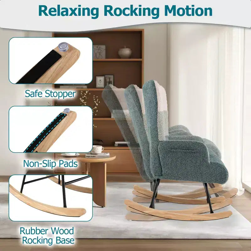 Costway Nursery Rocking Chair w/ Ergonomic Armrests & High Backrest Side Pocket