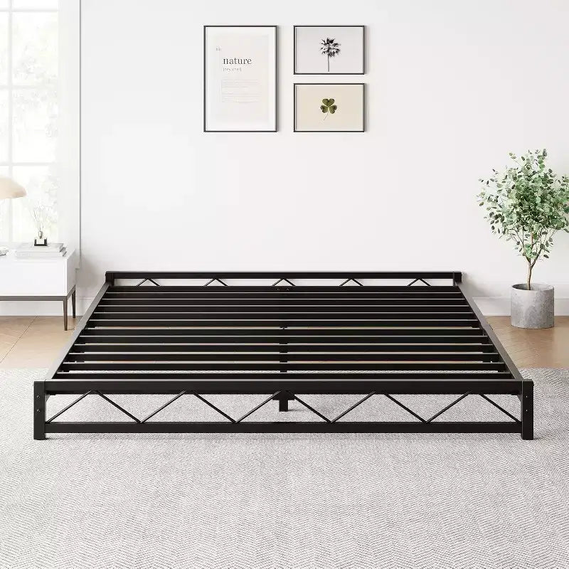 Wave Design Metal Platform Bed Frame with Steel Slats, Low Profile Foundation, No Box Spring Needed, Easy Assembly for Small Space Bedroom