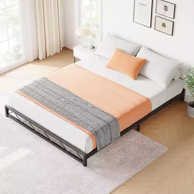 Wave Design Metal Platform Bed Frame with Steel Slats, Low Profile Foundation, No Box Spring Needed, Easy Assembly for Small Space Bedroom