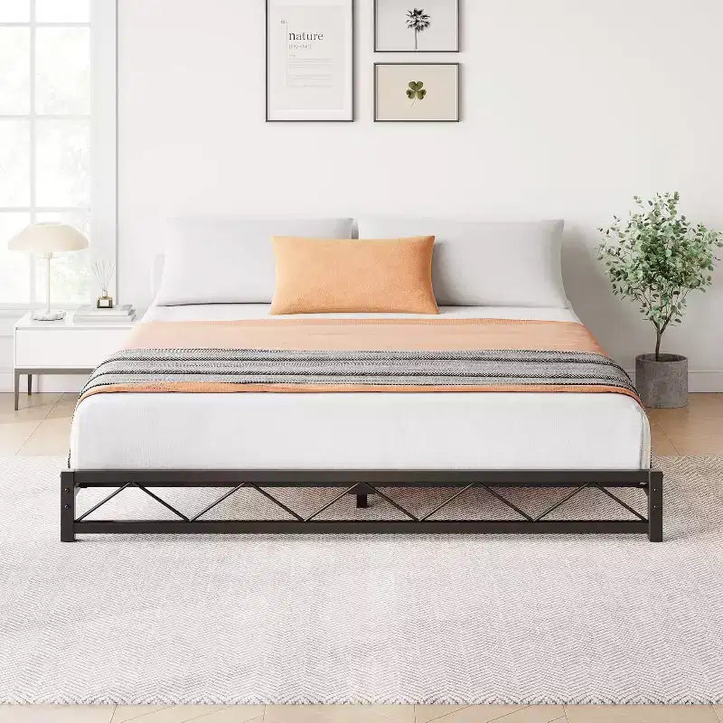 Wave Design Metal Platform Bed Frame with Steel Slats, Low Profile Foundation, No Box Spring Needed, Easy Assembly for Small Space Bedroom