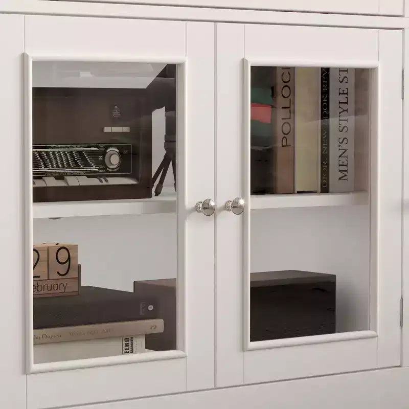 Famapy Modern TV Stand with Glass Doors 3-Drawer Media Console with Cable Management Versatile Storage Side Cabinet for Living Room