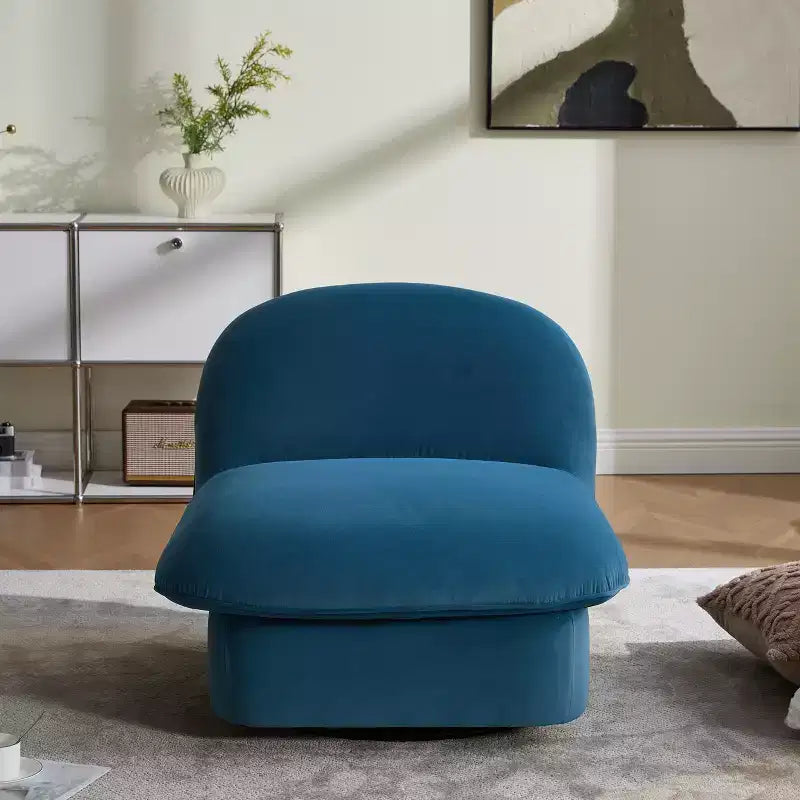 GDFStudio Loverin Velvet and Rubber Wood Swivel Accent Chair with Metal Base