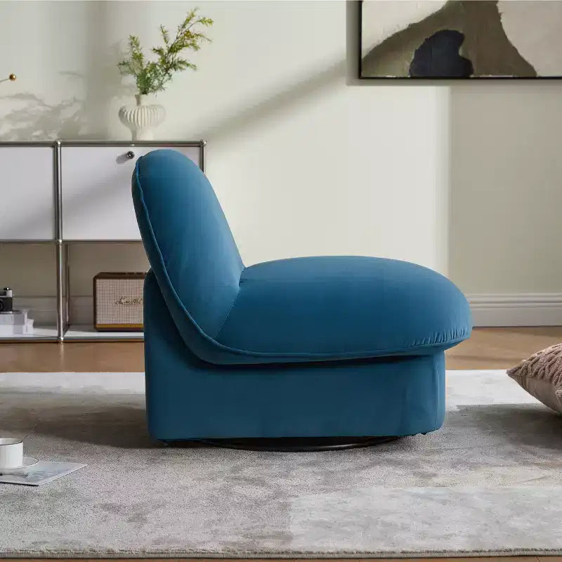 GDFStudio Loverin Velvet and Rubber Wood Swivel Accent Chair with Metal Base