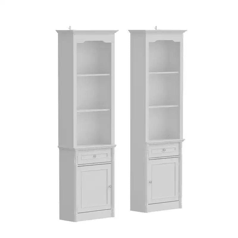 Famapy Stylish 82.3 Tall Storage Cabinet Set 2 Fireplace Side Display Cabinets Bookshelf Hutch with Open Shelves & Drawer for Living Room
