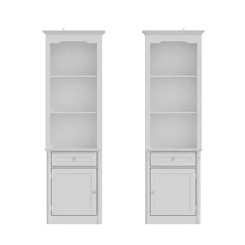 Famapy Stylish 82.3 Tall Storage Cabinet Set 2 Fireplace Side Display Cabinets Bookshelf Hutch with Open Shelves & Drawer for Living Room