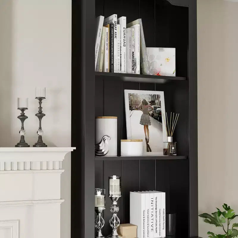 Famapy Stylish 82.3 Tall Storage Cabinet Set 2 Fireplace Side Display Cabinets Bookshelf Hutch with Open Shelves & Drawer for Living Room