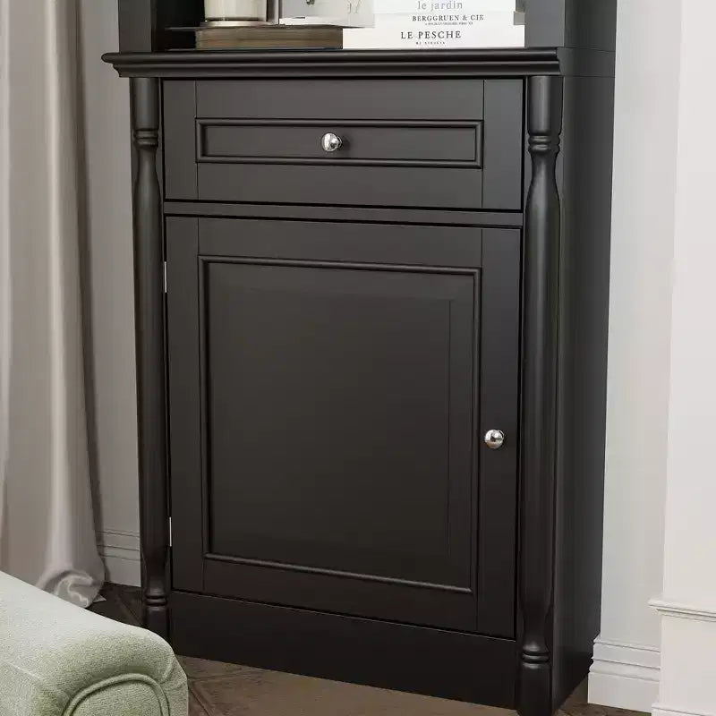 Famapy Stylish 82.3 Tall Storage Cabinet Set 2 Fireplace Side Display Cabinets Bookshelf Hutch with Open Shelves & Drawer for Living Room