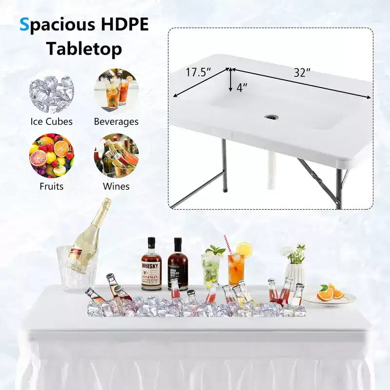 Costway 4FT Folding Ice Bin Table Outdoor Ice Cooler Table w/ Matching Skirt Party BBQ