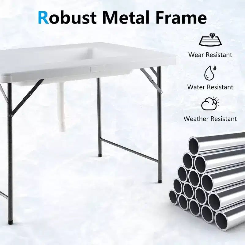 Costway 4FT Folding Ice Bin Table Outdoor Ice Cooler Table w/ Matching Skirt Party BBQ