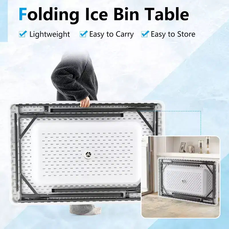 Costway 4FT Folding Ice Bin Table Outdoor Ice Cooler Table w/ Matching Skirt Party BBQ