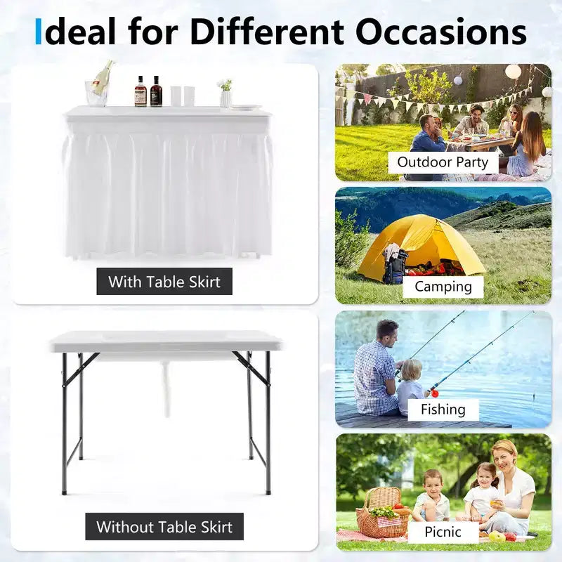 Costway 4FT Folding Ice Bin Table Outdoor Ice Cooler Table w/ Matching Skirt Party BBQ