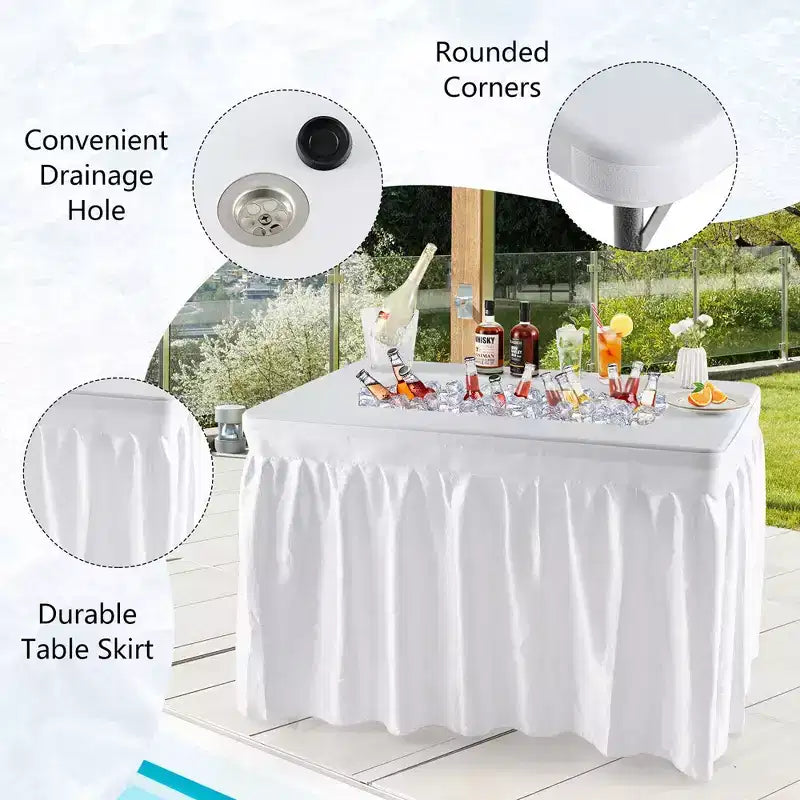 Costway 4FT Folding Ice Bin Table Outdoor Ice Cooler Table w/ Matching Skirt Party BBQ