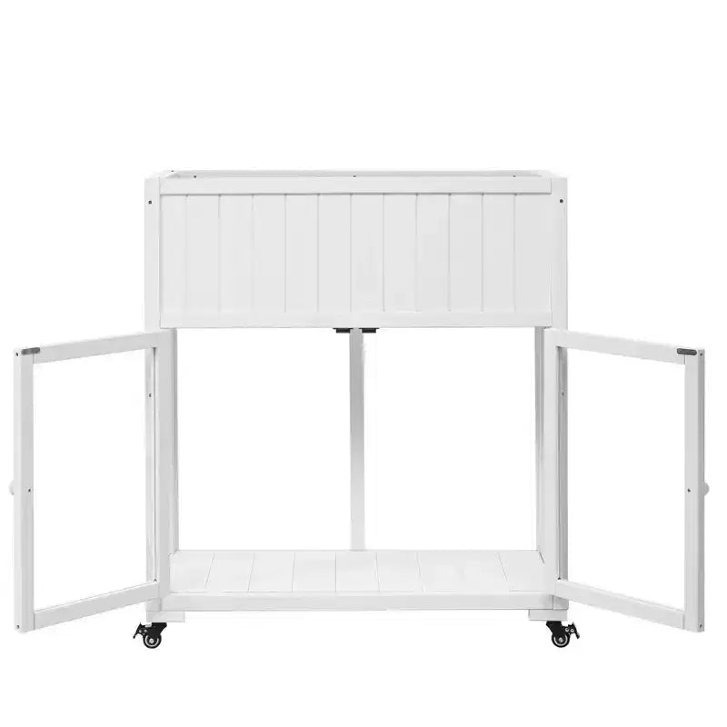 MAYEERTY 35.4''x17.7''x37.4'' Mini Cold Frame, 2-Door Greenhouse with Wheels, Indoor Outdoor, Black