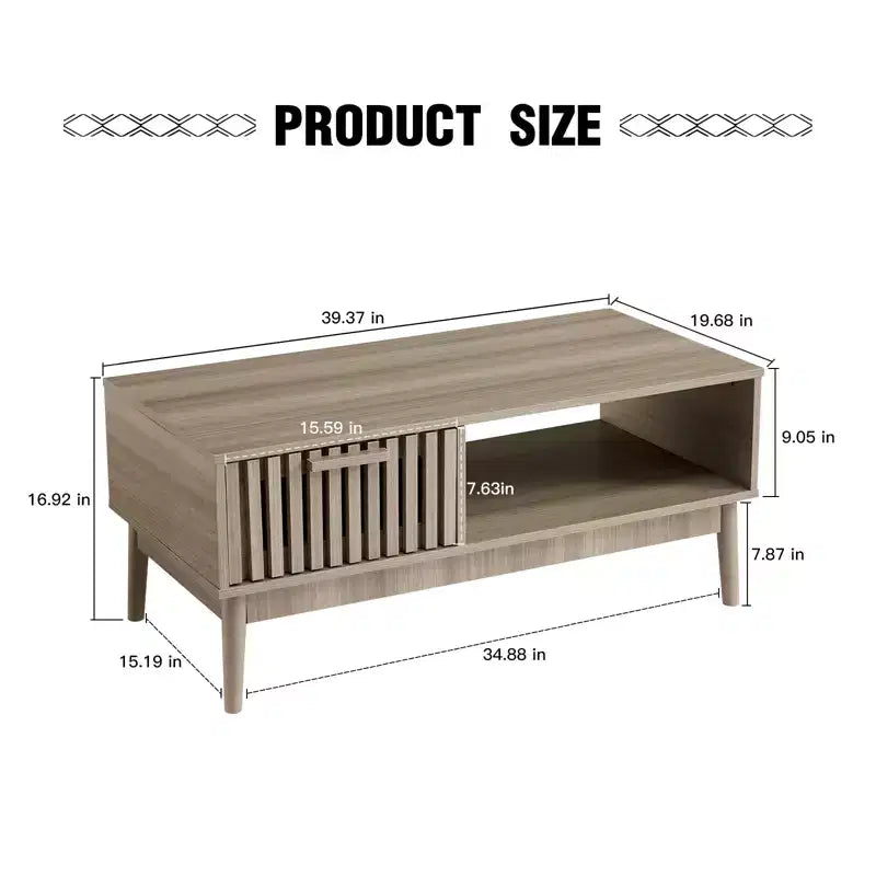 39.4 Coffee Table with Storage and Study Wood Legs, 2-Tier Rectangle Design for Living Room