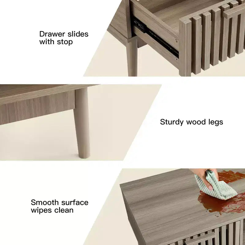 39.4 Coffee Table with Storage and Study Wood Legs, 2-Tier Rectangle Design for Living Room