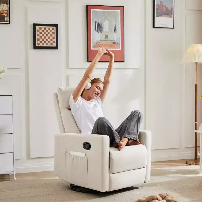 Okak Modern Upholstered Swivel Recliner Chair with Adjustable Footrest,Deep Seat Lounge Sofa Chair with High Backrest