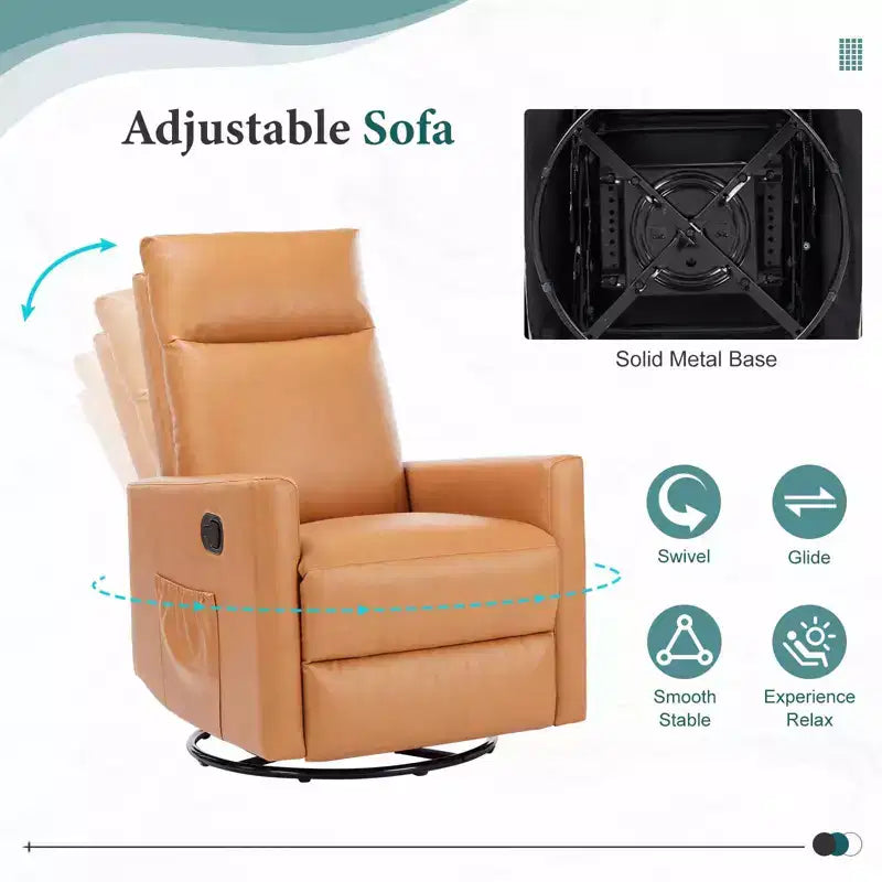 Okak Modern Upholstered Swivel Recliner Chair with Adjustable Footrest,Deep Seat Lounge Sofa Chair with High Backrest