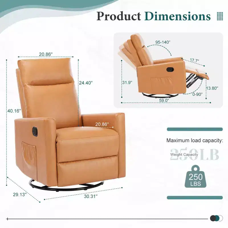 Okak Modern Upholstered Swivel Recliner Chair with Adjustable Footrest,Deep Seat Lounge Sofa Chair with High Backrest