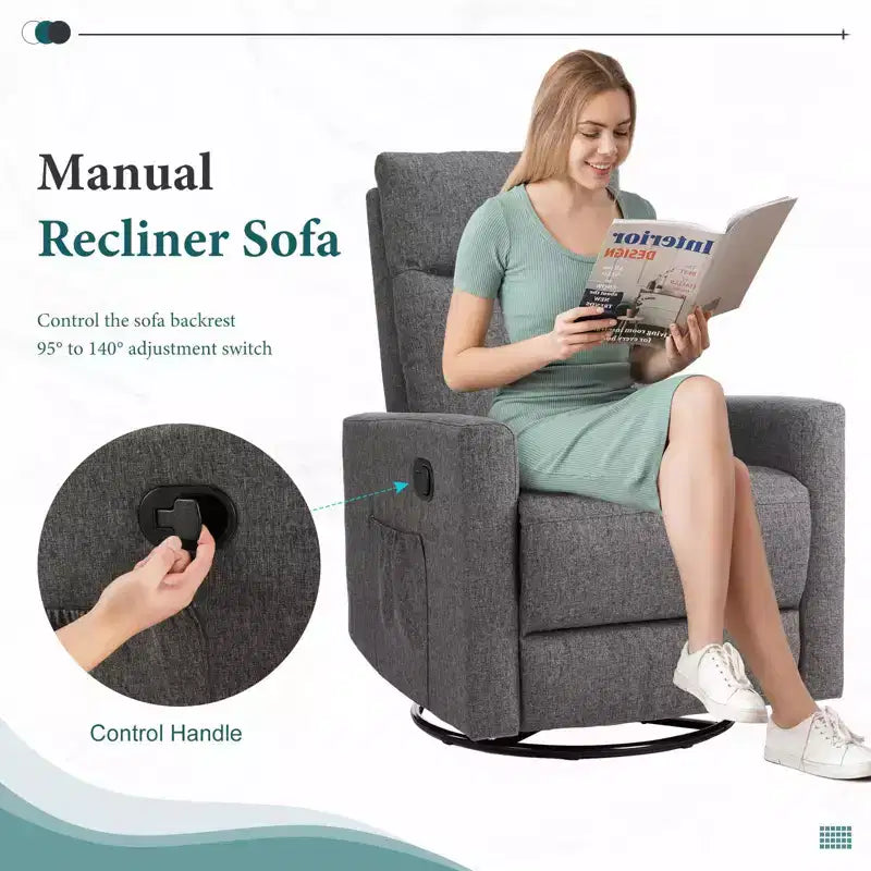 Okak Modern Upholstered Swivel Recliner Chair with Adjustable Footrest,Deep Seat Lounge Sofa Chair with High Backrest