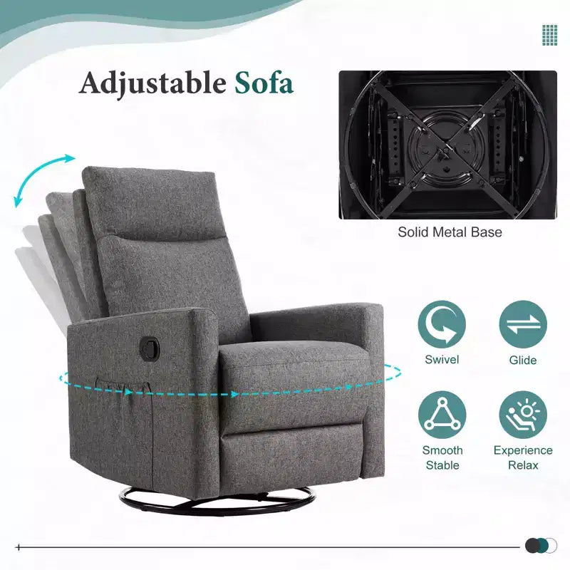 Okak Modern Upholstered Swivel Recliner Chair with Adjustable Footrest,Deep Seat Lounge Sofa Chair with High Backrest