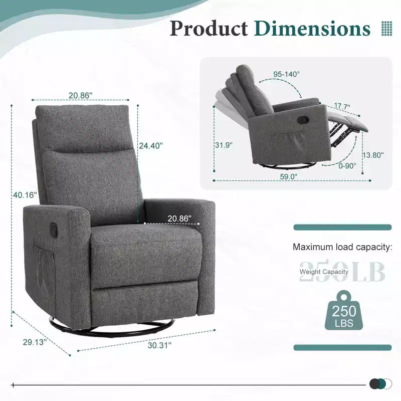Okak Modern Upholstered Swivel Recliner Chair with Adjustable Footrest,Deep Seat Lounge Sofa Chair with High Backrest