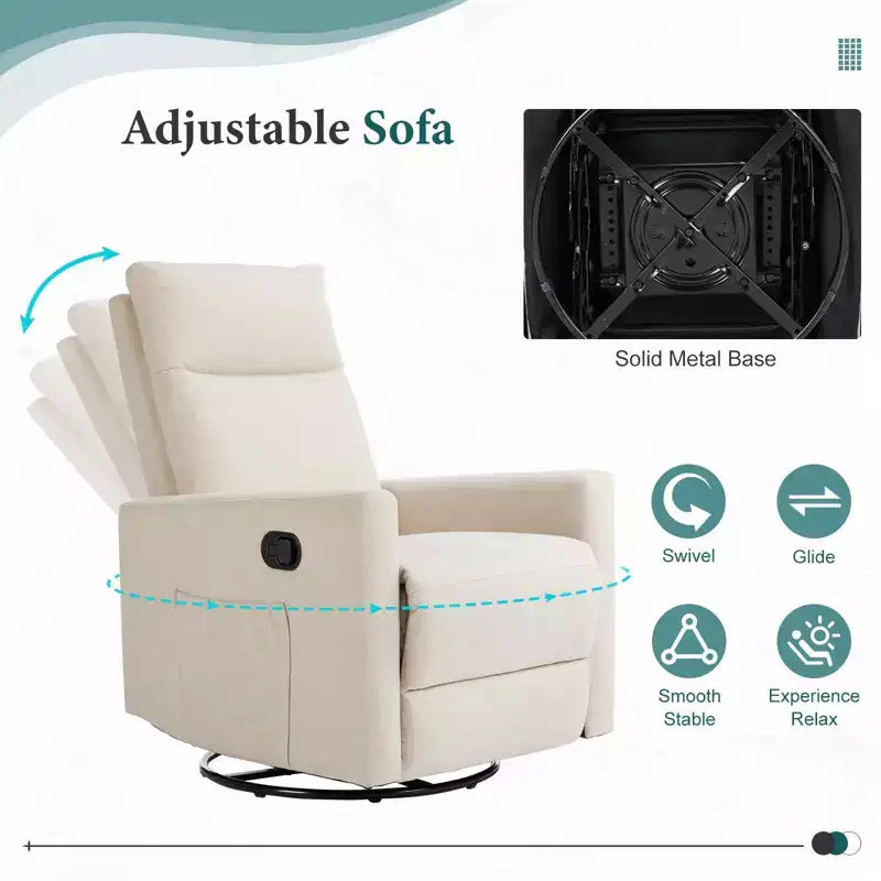 Okak Modern Upholstered Swivel Recliner Chair with Adjustable Footrest,Deep Seat Lounge Sofa Chair with High Backrest