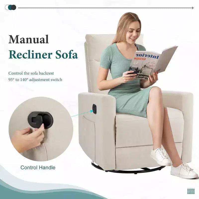 Okak Modern Upholstered Swivel Recliner Chair with Adjustable Footrest,Deep Seat Lounge Sofa Chair with High Backrest
