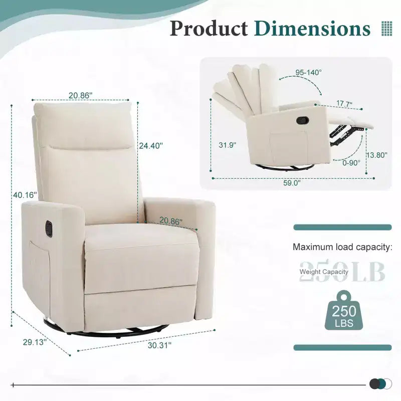 Okak Modern Upholstered Swivel Recliner Chair with Adjustable Footrest,Deep Seat Lounge Sofa Chair with High Backrest