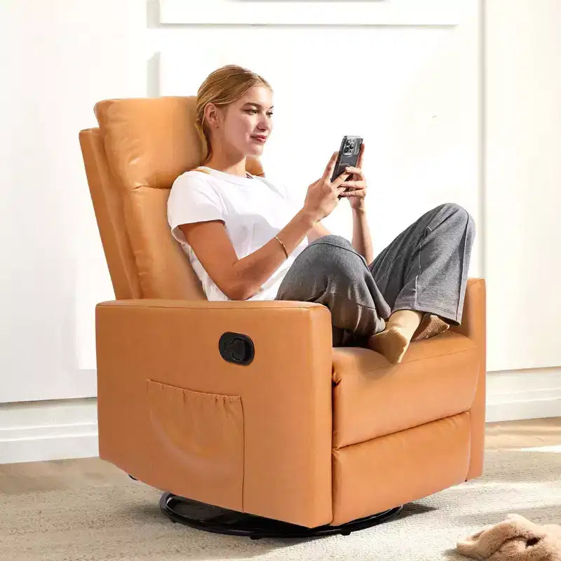Okak Modern Upholstered Swivel Recliner Chair with Adjustable Footrest,Deep Seat Lounge Sofa Chair with High Backrest