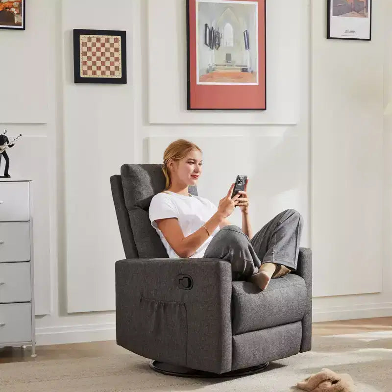 Okak Modern Upholstered Swivel Recliner Chair with Adjustable Footrest,Deep Seat Lounge Sofa Chair with High Backrest