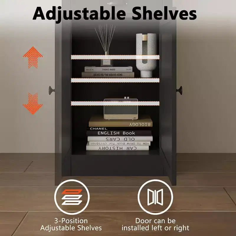 71 inch Tall Bookcase with Drawers & Doors, 3-Tier Open Bookshelf with Adjustable Shelves, Narrow Storage Cabinet for Living Room, Black
