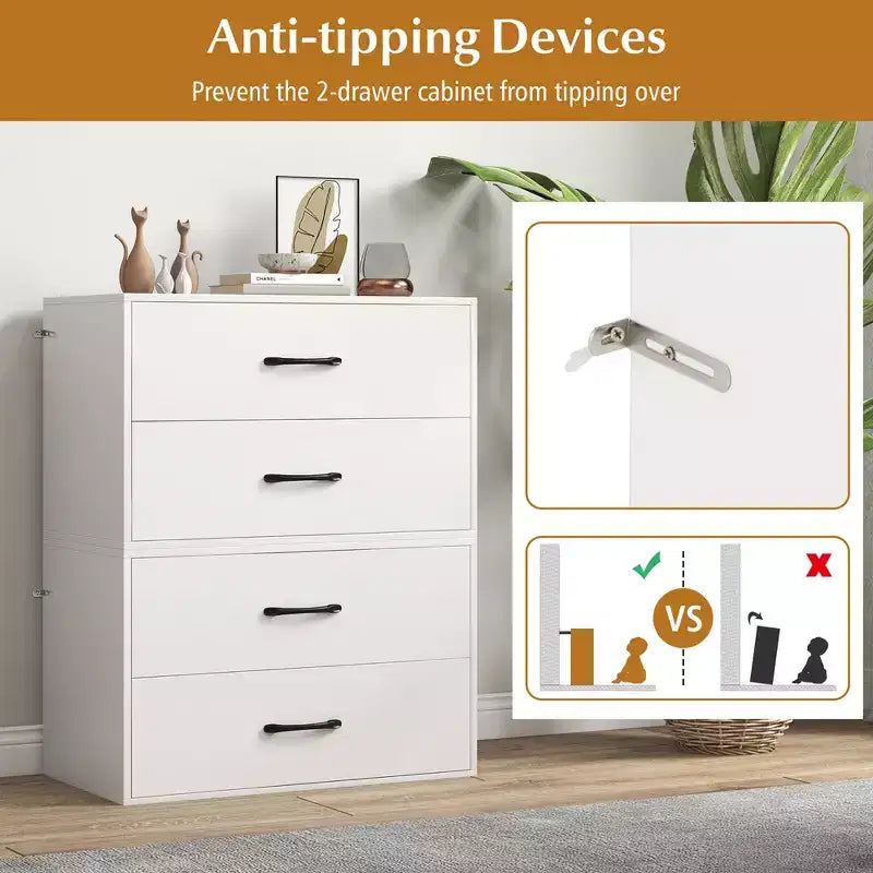 Costway 2PCS 2-Drawer Stackable Storage Dresser Organizer w/ Anti-topping Device