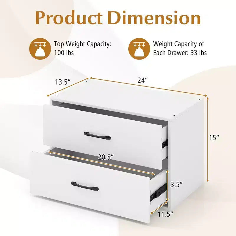 Costway 2PCS 2-Drawer Stackable Storage Dresser Organizer w/ Anti-topping Device
