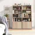 Costway 6-tier Bookcase w/ 2 Adjustable Shelves Filp-up Door 5 Open Shelves Bedroom