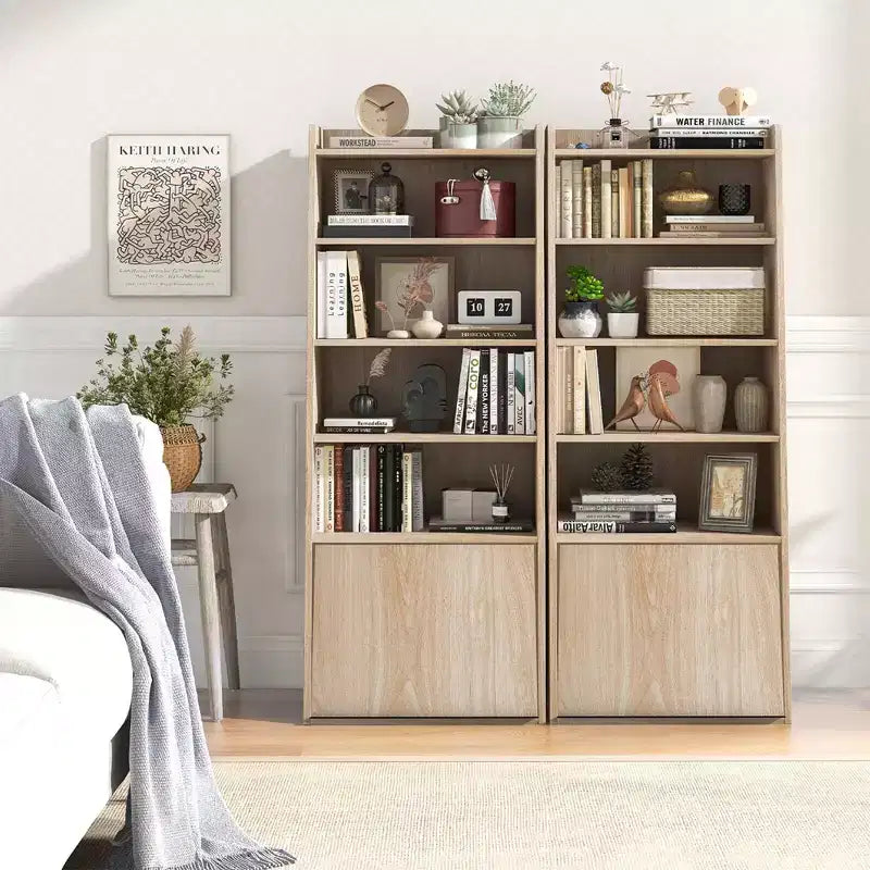 Costway 6-tier Bookcase w/ 2 Adjustable Shelves Filp-up Door 5 Open Shelves Bedroom