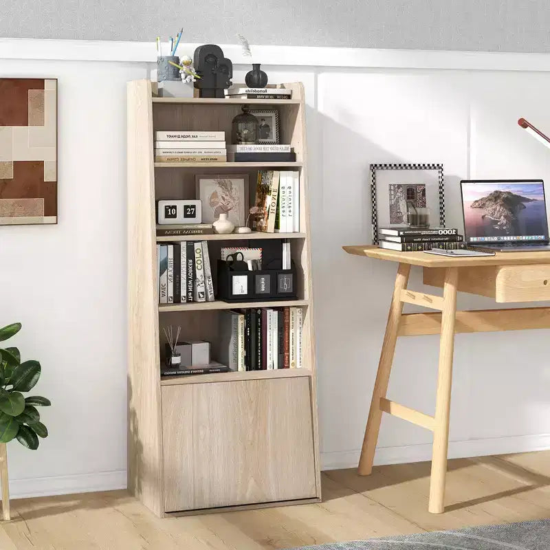 Costway 6-tier Bookcase w/ 2 Adjustable Shelves Filp-up Door 5 Open Shelves Bedroom