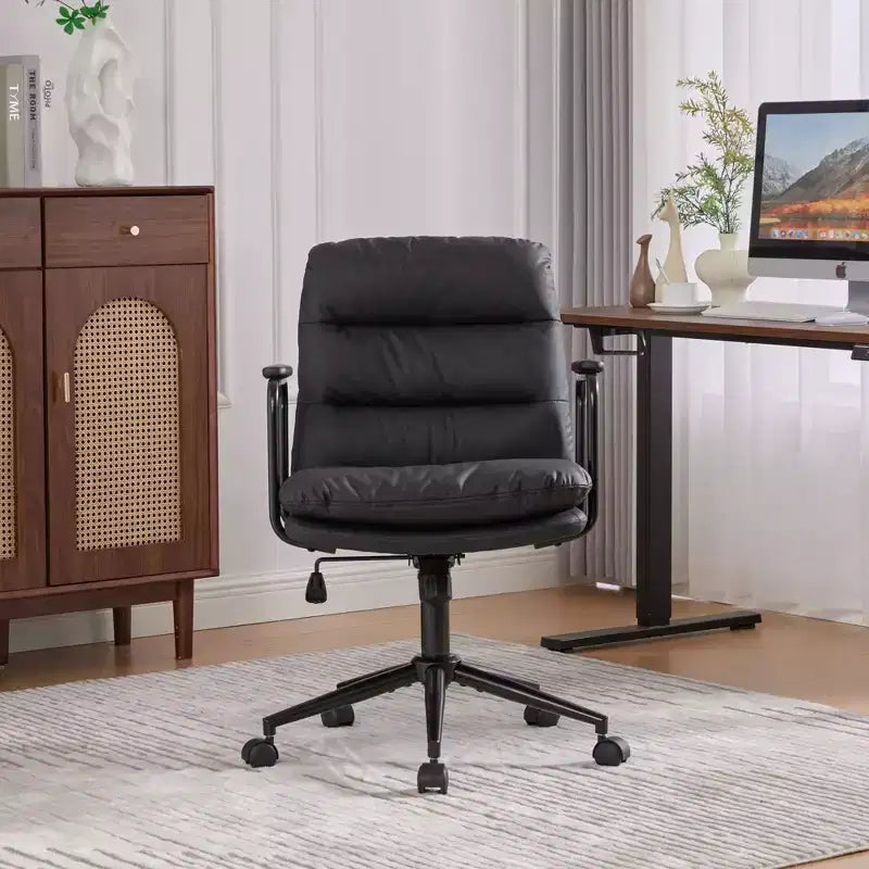 GDFStudio Nyrell Mid-Century Modern 360 Swivel Faux Leather Upholstered Office Chair with Wheels and Adjustable Height