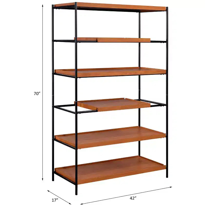 GDFStudio Bryn 70'' Tall Modern 6-Tier Honey Oaken Bookshelf