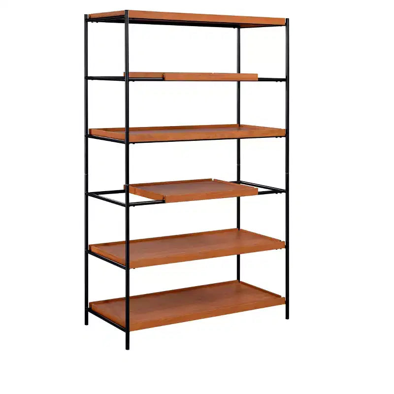 GDFStudio Bryn 70'' Tall Modern 6-Tier Honey Oaken Bookshelf