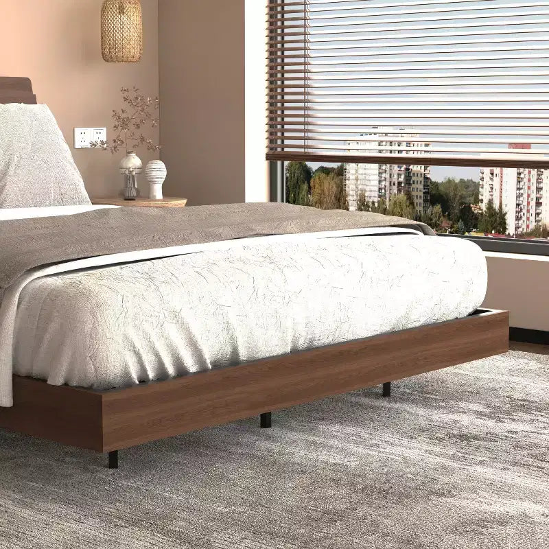 GDFStudio Ulric Modern Wooden Floating Bed Frame with Led Lights and Charging Station